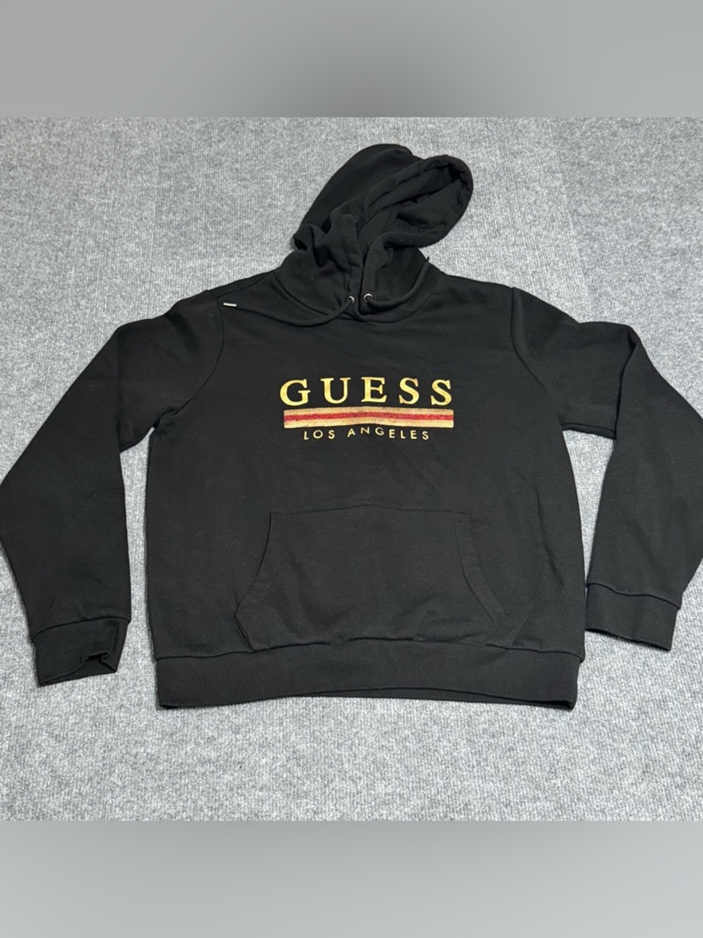 Guess Los Angeles Hoodie Black Gold Sequin Logo Y2K Streetwear Bling Core Large